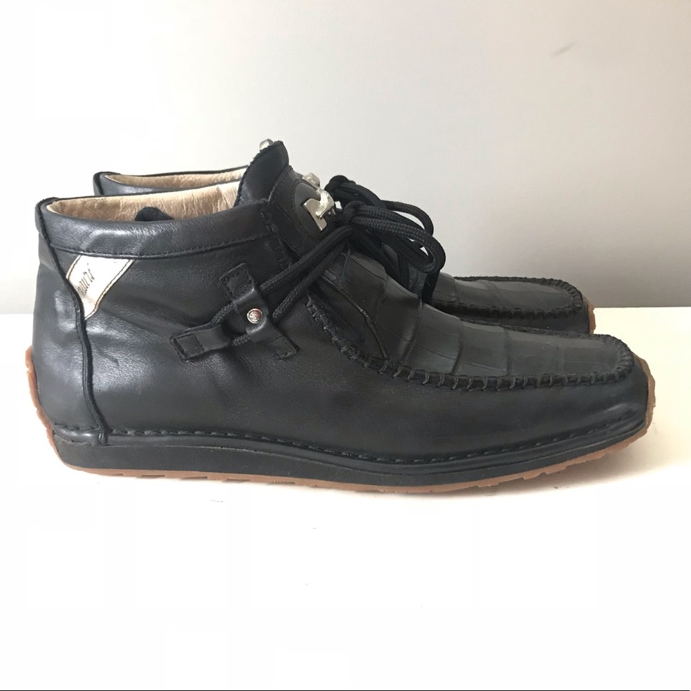 Black leather boot with Alligator toe. Sz10